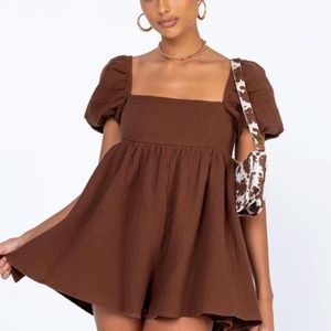 Princess Polly NWT Brown Mini Cap Sleeve Lorna Romper